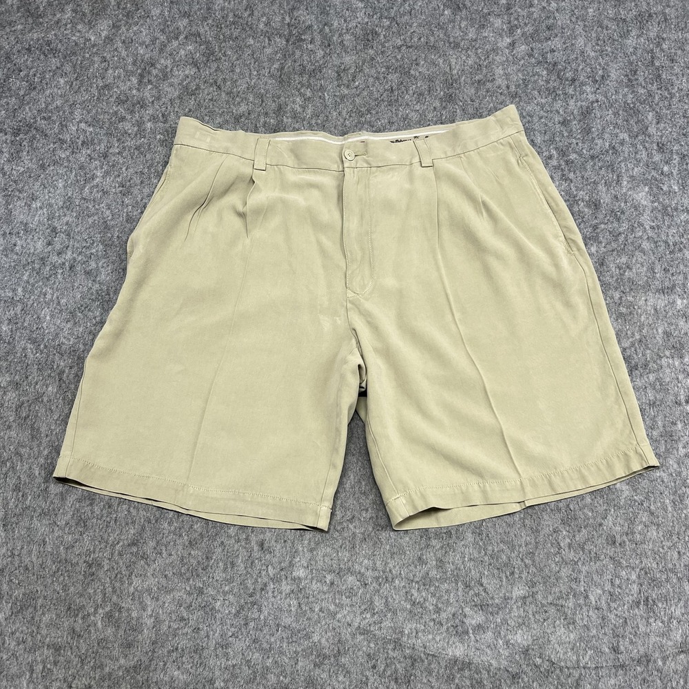 Tommy Bahama Shorts Mens 38 Beige 100% Silk Pleated Chino Relaxed Fit Casual